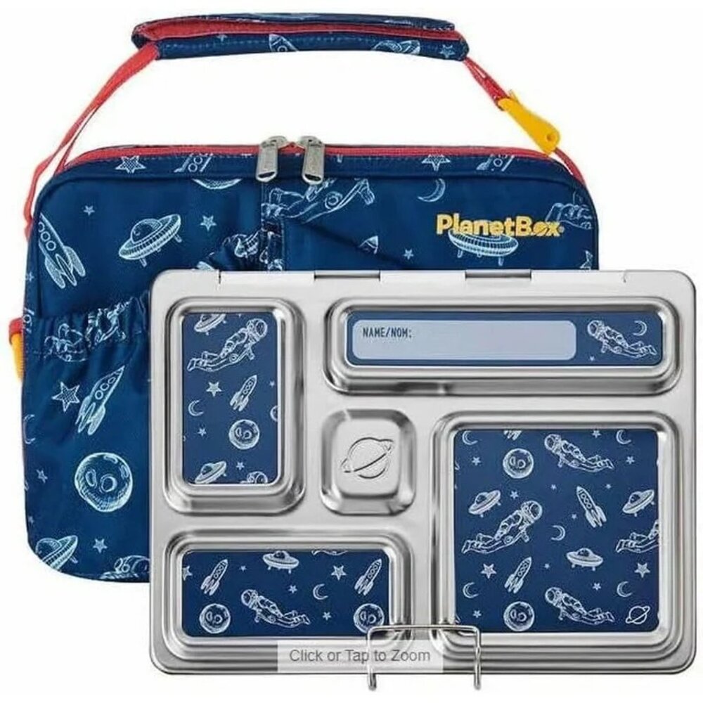 NIB PlanetBox Rover Stainless Lunch Box Kit with Magnets and Carrying Case Blue